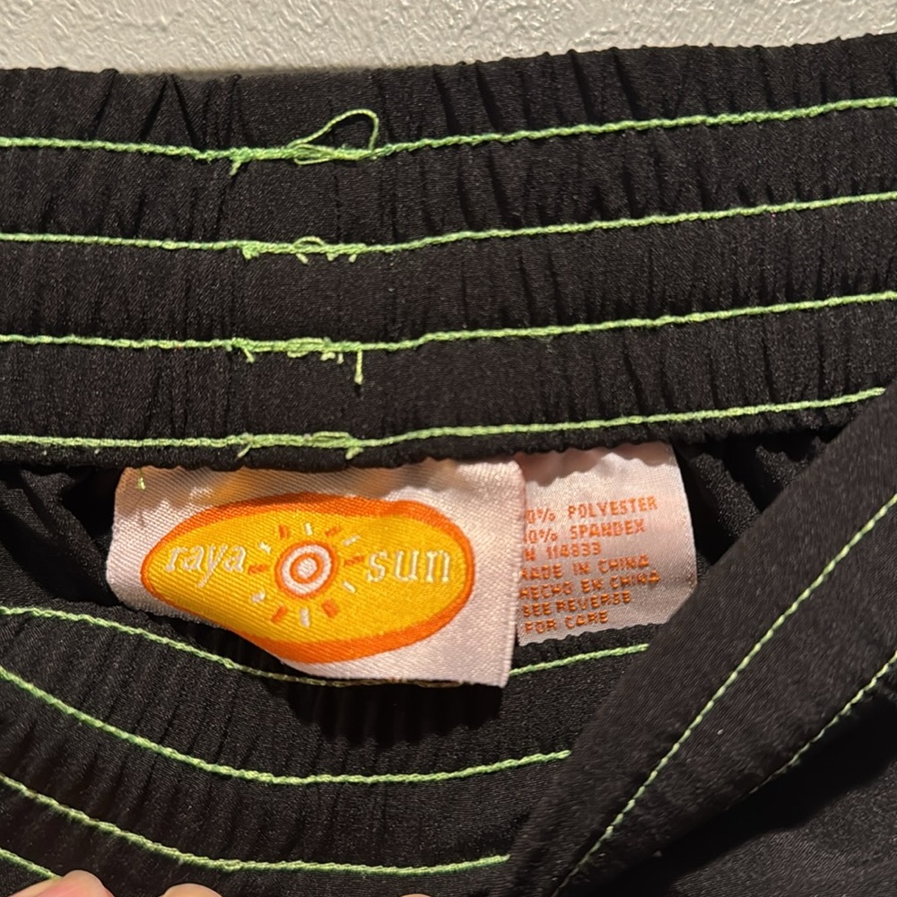 Raya Sun Black Swim Surf Athletic Shorts with Green Accents Velcro Back Pocket - Picture 2 of 8